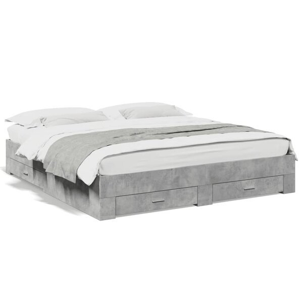 vidaXL Cadre de lit avec tiroirs sans matelas gris béton 200x200 cm