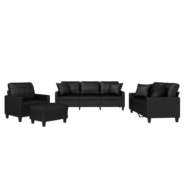vidaXL Ensemble de canapés 4 Pièces avec coussins noir similicuir