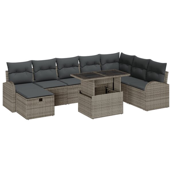 Ensemble de Canapé de Jardin de 9 Pièces avec Coussins Gris Rotin Synthétique