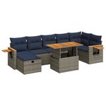 vidaXL Salon de jardin 8Pièces avec coussins marron résine tressée acacia