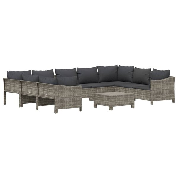 Salon de jardin meuble d'extérieur ensemble de mobilier 10 pièces avec coussins gris résine tressée 02_0015067