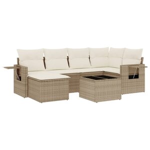 vidaXL Salon de jardin avec coussins 7 Pièces beige résine tressée