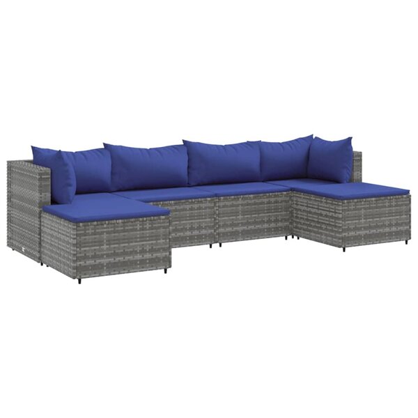 vidaXL Salon de jardin 6 Pièces avec coussins Gris Résine tressée
