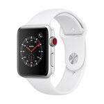 Apple Watch Series 3 GPS + Cellular, 42mm Boîtier en aluminium argenté avec bracelet sport blanc