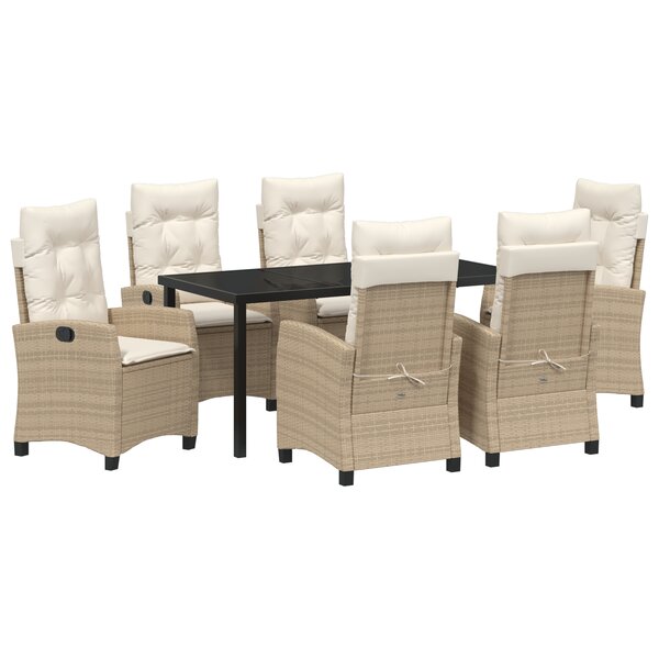 vidaXL Set de Salle à Manger de Jardin 7 Pièces avec Coussins Beige Poly Rattan