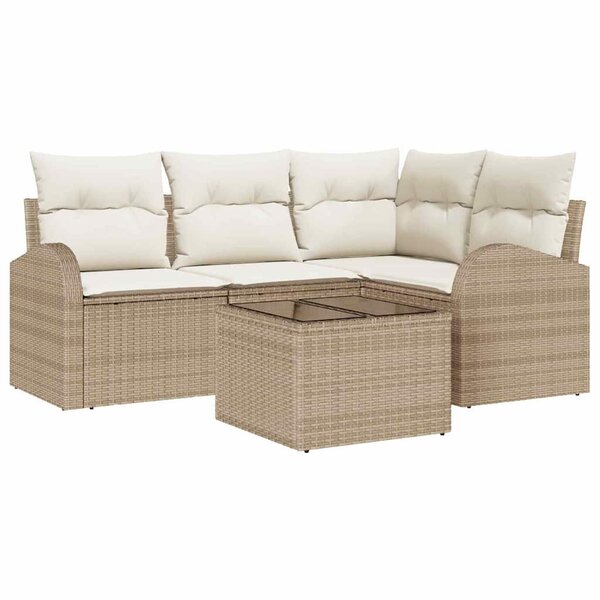 vidaXL Ensemble de canapé de jardin 5 Pièces Beige  blanc Poly rotin