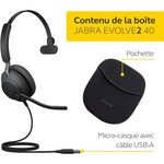 Jabra Evolve2 40 Casque PC Mono Ecouteurs Certifié UC à Réduction du Bruit avec Technologie d`Appel à 3 Microphones - Câble USB-