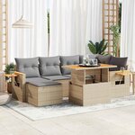 vidaXL Salon de jardin avec coussins 7 Pièces beige résine tressée acacia