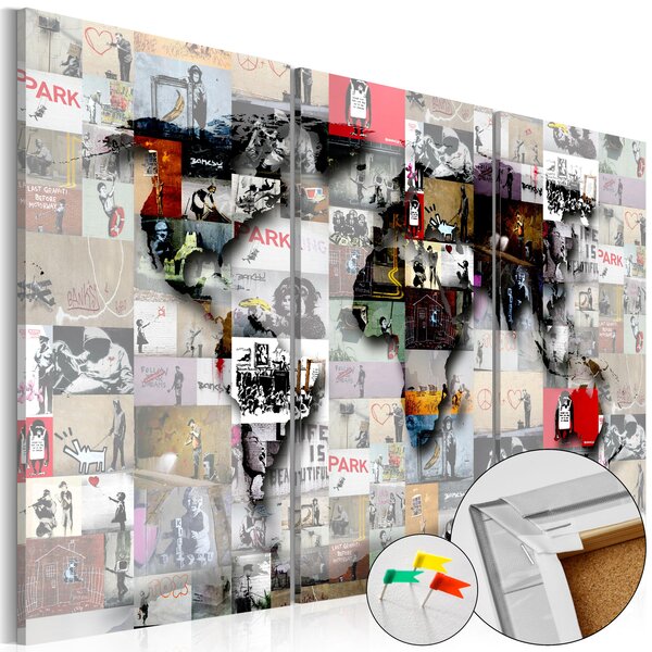 Tableau en liège - modern world's map [cork map] l x h en cm 90x60