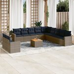 vidaXL Salon de jardin avec coussins 12 Pièces gris résine tressée