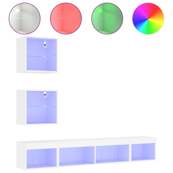 vidaXL Unités murales TV avec LED 5 Pièces blanc bois d'ingénierie