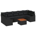 vidaXL Ensemble de canapé de jardin 8 pièces avec coussins en poly rattan noir et acacia