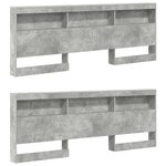 vidaXL Lit bibliothèque avec tête de lit 2 Pièces Gris béton 180 x 200 cm