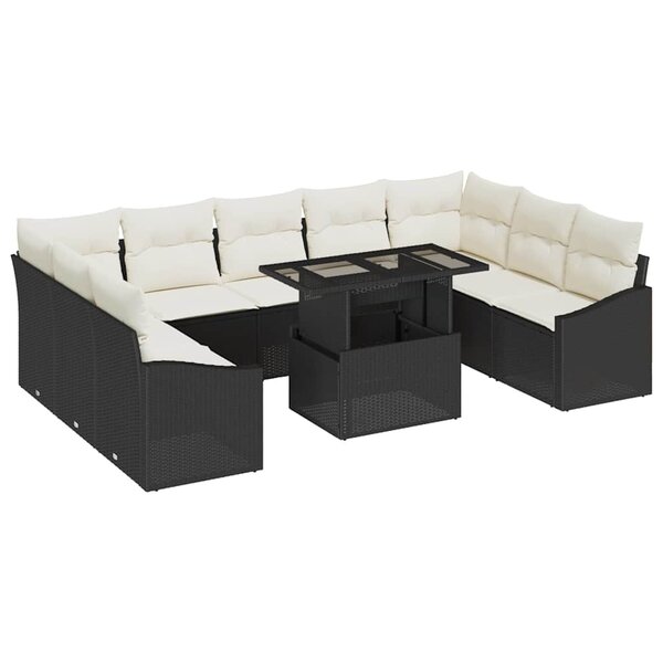 vidaXL Ensemble de canapé de jardin avec coussin 10 Pièces Noir  Crème