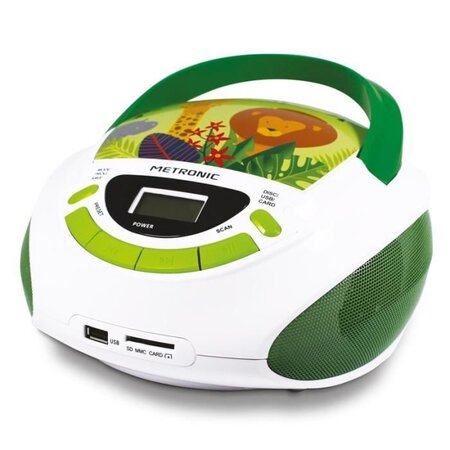 METRONIC 477144 Radio CD enfant style Jungle - vert et blanc