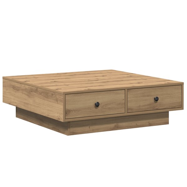 vidaXL Table Basse Chêne Artisan Placage  MDF 90 x 90 x 28 cm Rangement