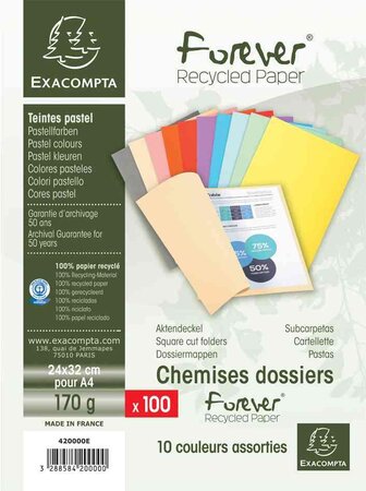 Pqt de 100 chemises dossier standard 180 g Assortie EXACOMPTA