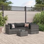 vidaXL Salon de jardin 5 Pièces avec coussins Gris Résine tressée