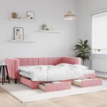 vidaXL Lit de jour avec gigogne et tiroirs rose 90x200 cm velours