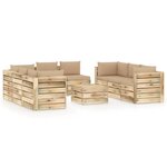 vidaXL Salon de jardin 9 Pièces avec coussins Bois imprégné de vert