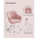 Fauteuil de bureau chaise pivotante confortable siège ergonomique réglable en hauteur charge 120 kg cadre en acier tissu imitation lin pour bureau rose 12_0005885