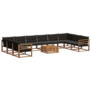 vidaXL Ensemble de canapés d'extérieur 11 Pièces Naturel et Noir