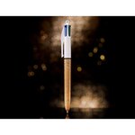 Stylo-bille bic 4 couleurs festif retractable rechargeable pointe moyenne corps blanc/doré BIC