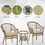 Outsunny Ensemble bistro de jardin style bohème chic 2 fauteuils avec coussins + table basse résine tressée beige