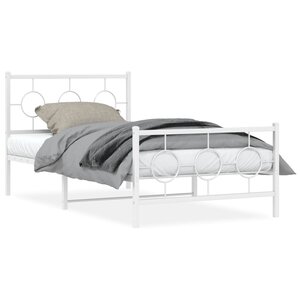 vidaXL Cadre de lit métal sans matelas et pied de lit blanc 100x190 cm