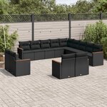 vidaXL Salon de jardin avec coussins 13 Pièces noir résine tressée