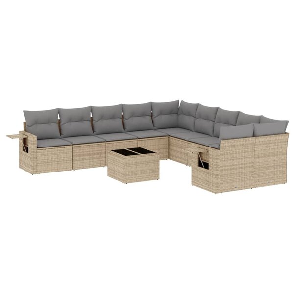 vidaXL Salon de jardin 11 Pièces avec coussins beige résine tressée