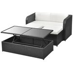 vidaXL Salon de jardin 4 Pièces avec coussins Résine tressée Noir