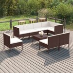 vidaXL Salon de jardin 9 Pièces avec coussins résine tressée marron