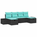 vidaXL Ensemble de canapé de jardin avec coussin 6 Pièces Noir polyrotin