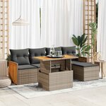 vidaXL Salon de jardin avec coussins 6 Pièces gris résine tressée acacia