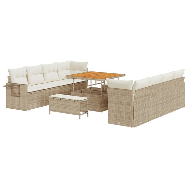 vidaXL Ensemble de Canapé de Jardin de 11 Pièces avec Coussins Beige en Poly Rattan Acacia