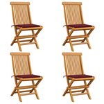 vidaXL Chaises de jardin avec coussins rouge bordeaux lot de 4 Teck