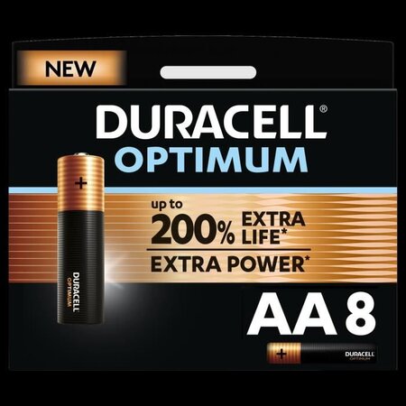 Duracell - nouveau piles alcalines aa optimum  1.5 v lr6 mx1500  paquet de 8