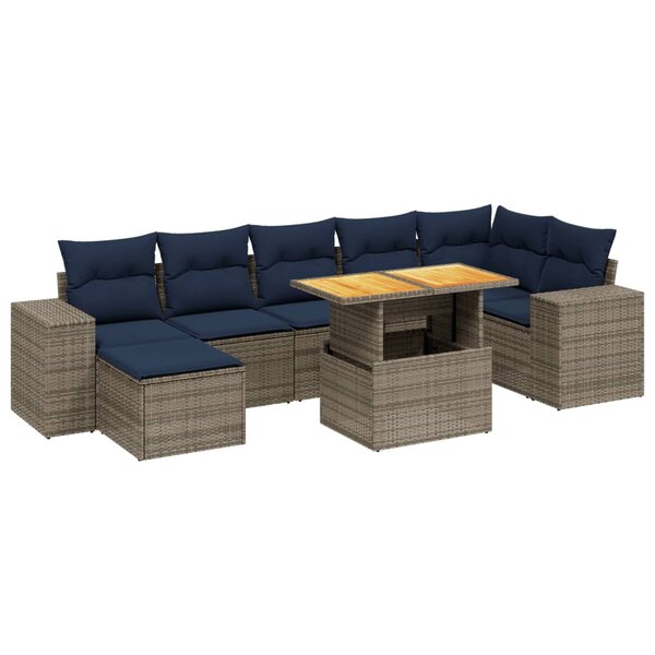 vidaXL Salon de jardin 8 Pièces avec coussins gris résine tressée