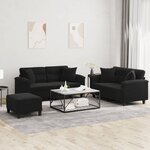 vidaXL Ensemble de canapés 3 Pièces avec coussins Noir Tissu microfibre
