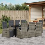 vidaXL Ensemble de salle à manger de jardin de 9 pièces avec coussins gris en poly rattan
