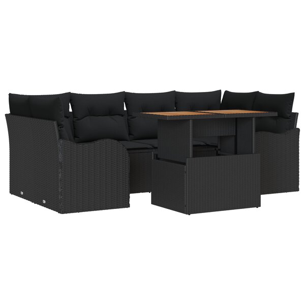 vidaXL Ensemble de canapé de jardin 7 pièces en poly rotin noir et en acacia.