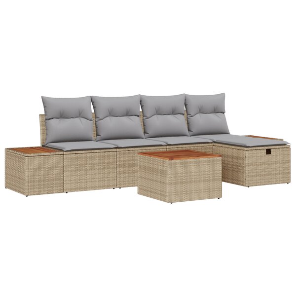 Canapé de Jardin 6 Pièces avec Coussins Beige en Poly Rattan