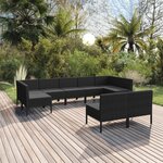 vidaXL Salon de jardin 9 Pièces avec coussins Résine tressée Noir