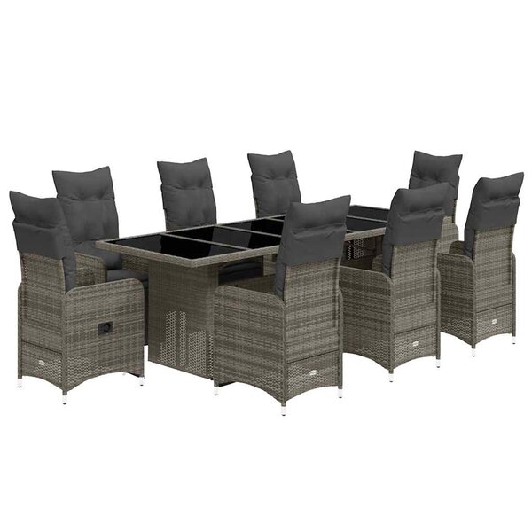 vidaXL Ensemble de bistro de jardin 9 Pièces coussins gris poly rotin