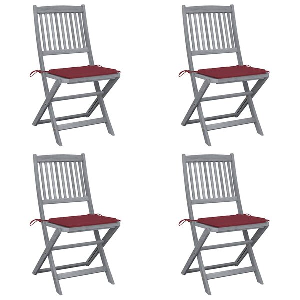 vidaXL Chaises pliables d'extérieur lot de 4 et coussins Bois d'acacia