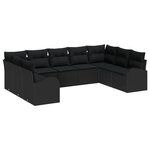 vidaXL Ensemble de canapé de jardin 9 pièces avec coussins Noir Poly Rattan