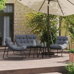 vidaXL Mobilier de jardin 3 Pièces Noir Acier enduit de poudre