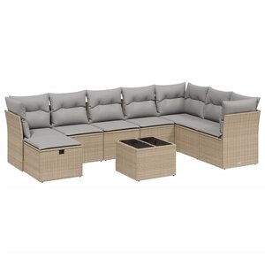 vidaXL Salon de jardin avec coussins 9Pièces mélange beige résine tressée
