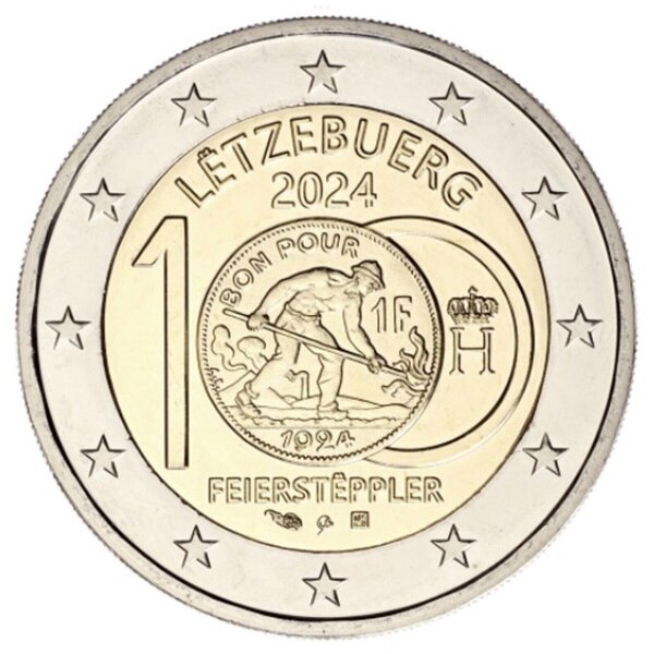 Pièce de monnaie 2 euro commémorative Luxembourg 2024 - Bon pour 1 Franc Puddleur